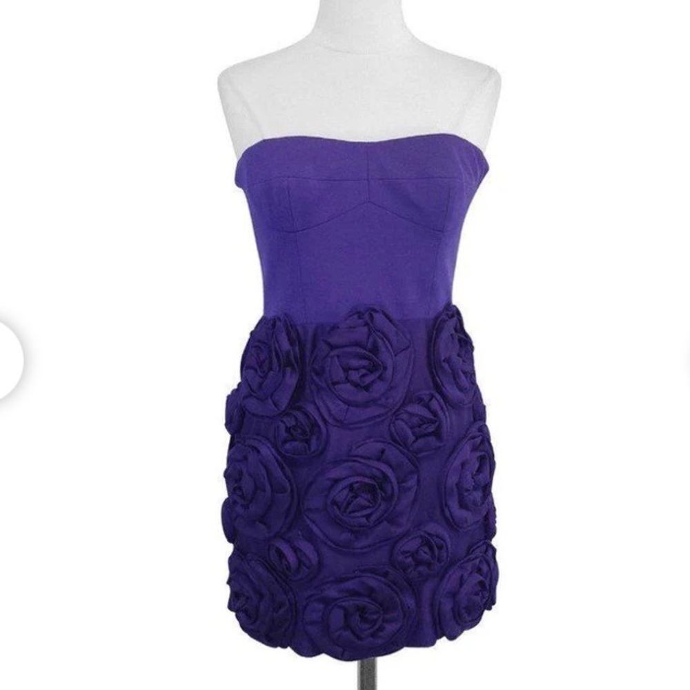 Cynthia Steffe Y2K Kelly Rosette Purple Strapless Mini Dress 3D Floral Size 6